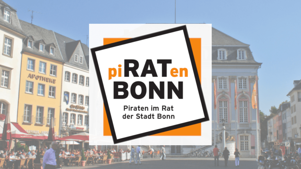 Logo der Piratengruppe mit dem Alten Rathaus im Hintergrund