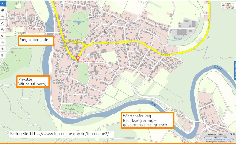 Lageplan der Siegpromenade bei Windeck